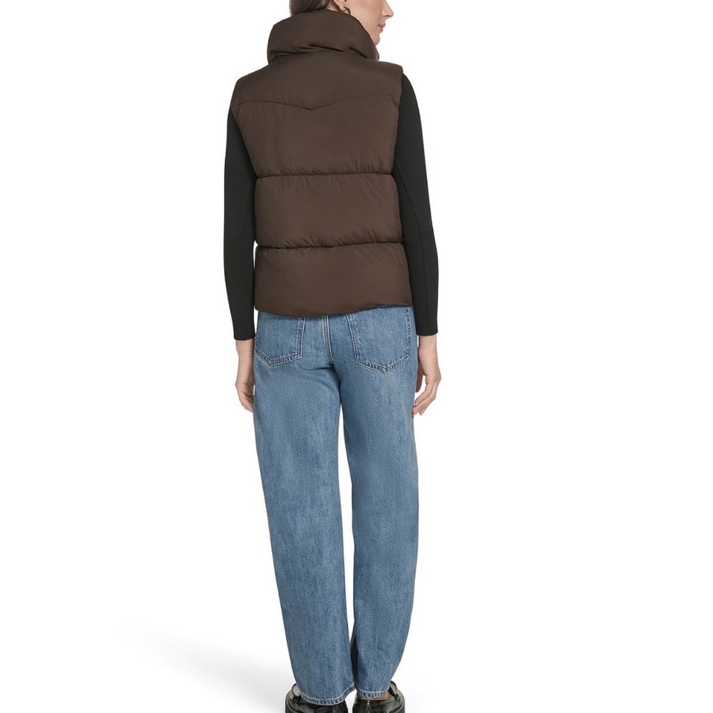 NWT Women's Stand Collar Puffer Vest In Brown, Size Large - Picture 5 of 10